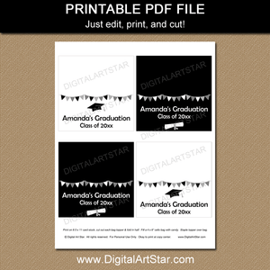 Printable Graduation Treat Bag Toppers Black and White