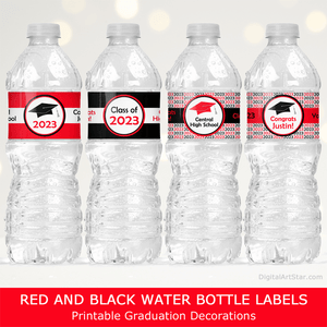 Printable Graduation Water Bottle Stickers Red Black White