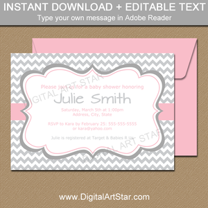 Gray and Pink Baby Shower Invitation Template
