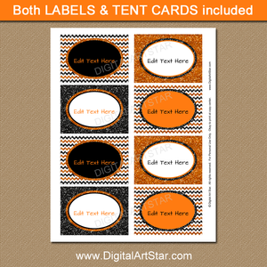 Orange and Black Glitter Labels