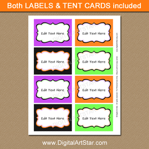 halloween candy buffet labels with editable text