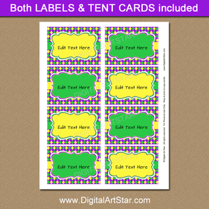 Yellow and Green Mardi Gras Labels Printable