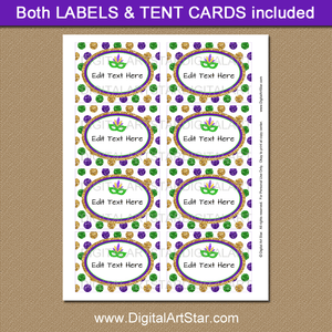 Printable Mardi Gras Candy Buffet Labels