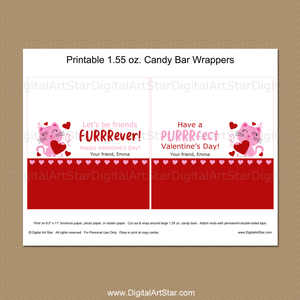 Personalized Cat Valentines Day Candy Bar Wrappers Printable