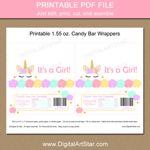 Printable Its a Girl Unicorn Baby Shower Party Favor Idea