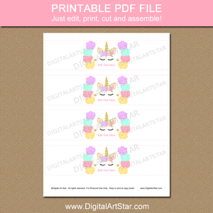 Printable Unicorn Face Water Bottle Wraps for Birthday or Baby Shower