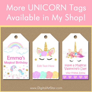 Printable Unicorn Gift Tags by Digital Art Star