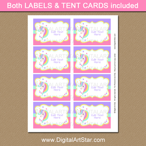 Unicorn Party Supplies - Printable Labels and Place Cards