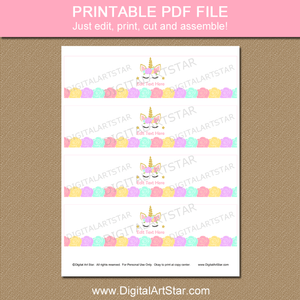 Unicorn Party Water Bottle Labels Printable Template