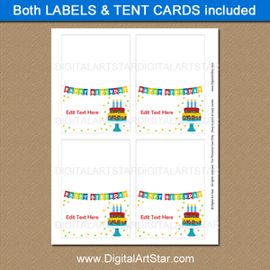 Birthday Party Food Labels Printable