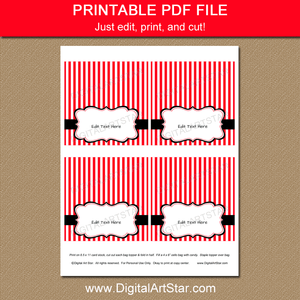 Red and White Striped Treat Bag Toppers Template