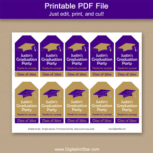 Purple and Gold College Graduation Gift Tag Template