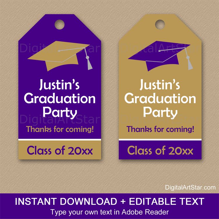 Purple and Gold Graduation Thank You Tags Printable