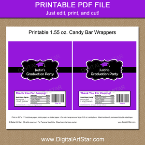 Purple Black Printable Graduation Candy Wrappers College Graduation Party Favors