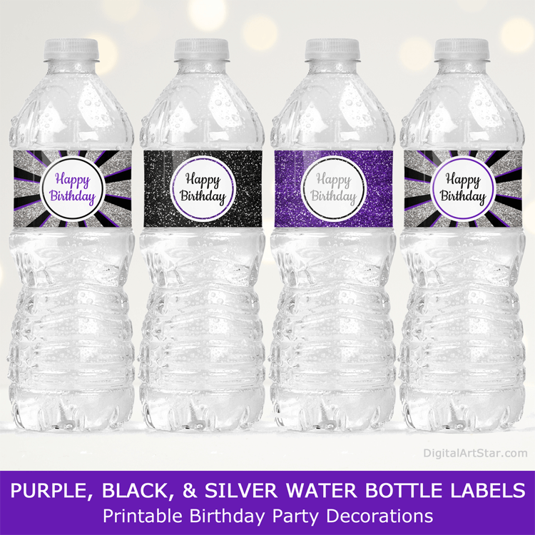 Purple, Teal, and Silver Little Princess Water Bottle Labels