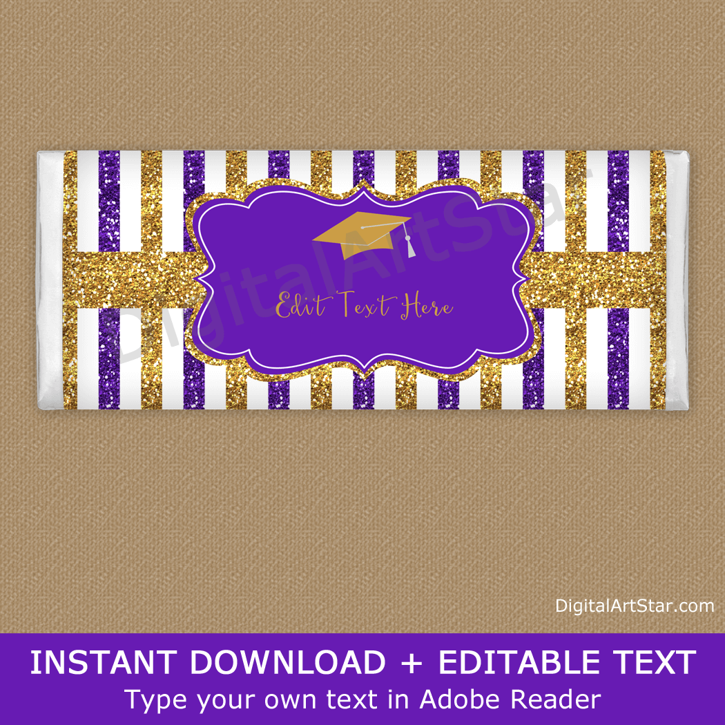 Purple and Gold Glitter Candy Bar Wrappers Graduation