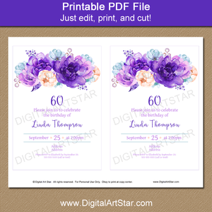 Purple and Turquoise Floral Birthday Invitation Printable