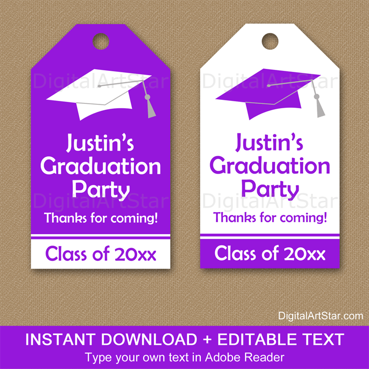 Purple and White Graduation Tags Editable Template