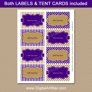 Purple and Gold Candy Buffet Label Template