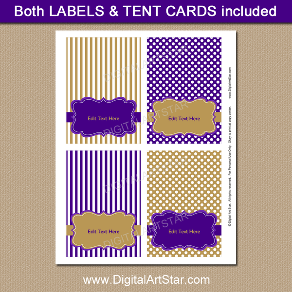 purple candy buffet label templates