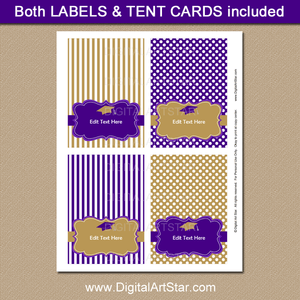 Purple and Gold Graduation Food Tents Template
