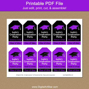 Printable Tags for Graduation in Purple and Black