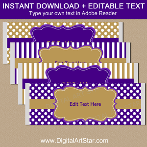 Instant Download Candy Bar Wrappers Purple Gold White