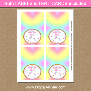Rainbow Unicorn Party Supplies Food Tent Cards