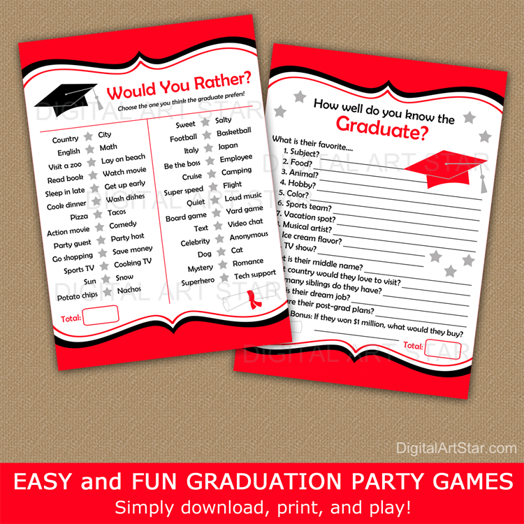 Red and Black Graduation Games Printable Two Pack Bundle