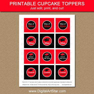 Red and Black Graduation Party Decorations Package Cupcake Toppers