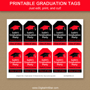 Red and Black Graduation Party Supplies Package Printable Graduation Tags