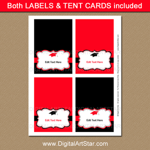 Red and Black Graduation Place Cards Printable Table Tents