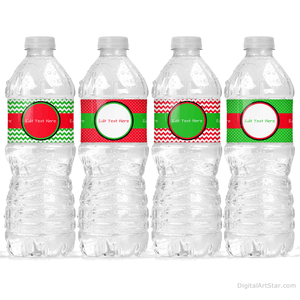 Red and Green Printable Christmas Water Bottle Decor