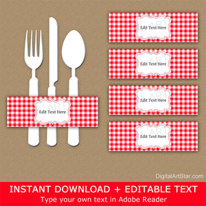 Red and white Gingham Napkin Rings Printable