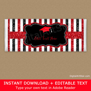 Red and Black Glitter Graduation Candy Bar Wrapper Printable