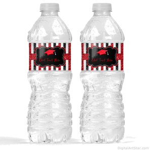 Red Black Glitter Graduation Party Decorations Printable Water Bottle Wrappers
