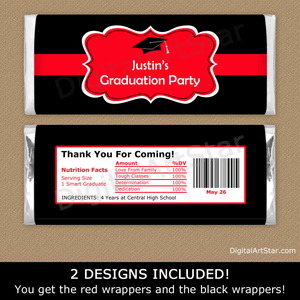 Red Black Graduation Candy Bar Wrappers Template Nutrition Facts