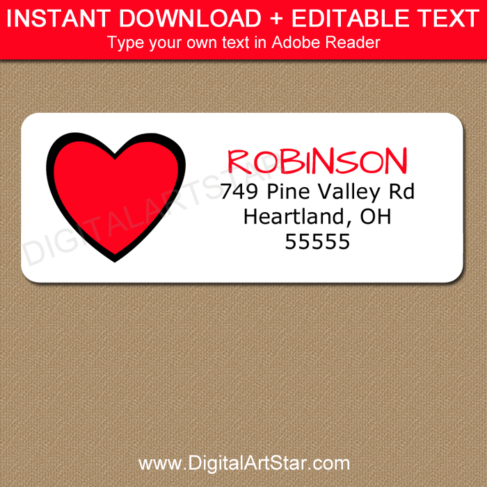 Red Black Heart Address Labels for Valentine's Day