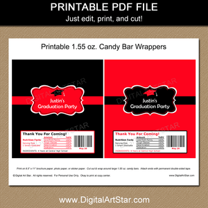 Red and Black Printable Graduation Candy Bar Labels