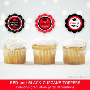 Red Black White Graduation Cupcake Toppers Beautiful Graduation Party Decorations