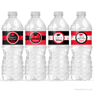 Red Black White Graduation Party Decorations Water Bottle Label Decor