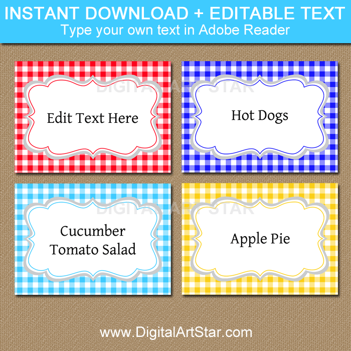 Red Blue Yellow Food Labels Printable