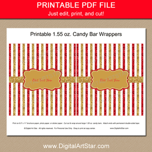 Red and Gold Birthday Candy Bar Wrappers Printable