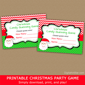 Red and Green Printable Christmas Candy Guessing Game Card Template with Santa