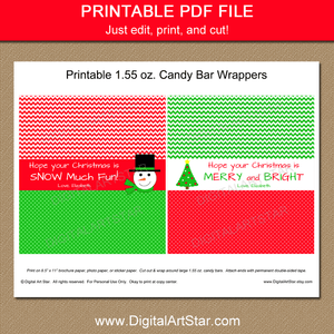 Red and Green Snowman Candy Bar Wrappers Printable Template
