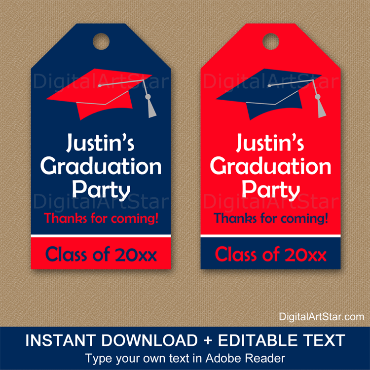 Red and Navy Blue Graduation Tags Editable Template Download