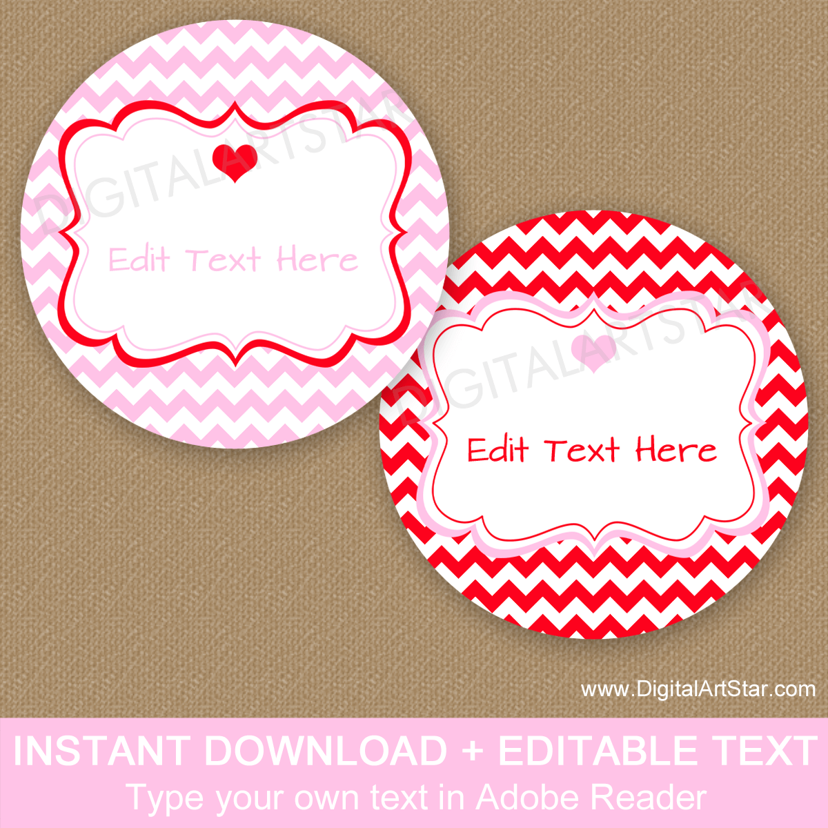 Red and Pink Chevron Favor Stickers for Valentines Day