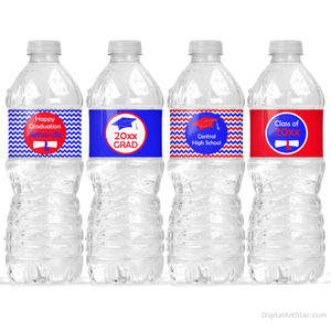 Red and Royal Blue Chevron Graduation Water Bottle Label Decorations