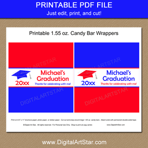 Red White and Blue College Graduation Favors Printable Candy Bar Wrappers
