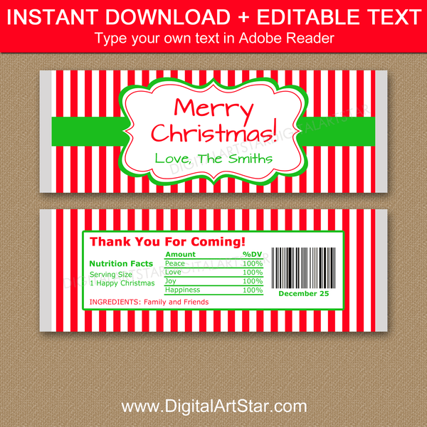 Red and White Christmas Candy Bar Wrappers | Digital Art Star